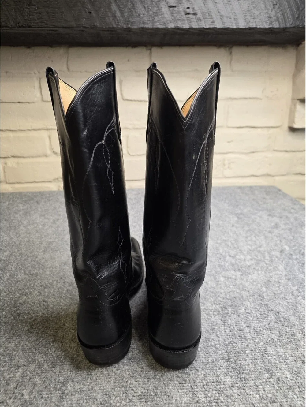 Vintage Rios of Mercedes Black Leather Cowboy Boots Men's Size 8.5 AAA Narrow